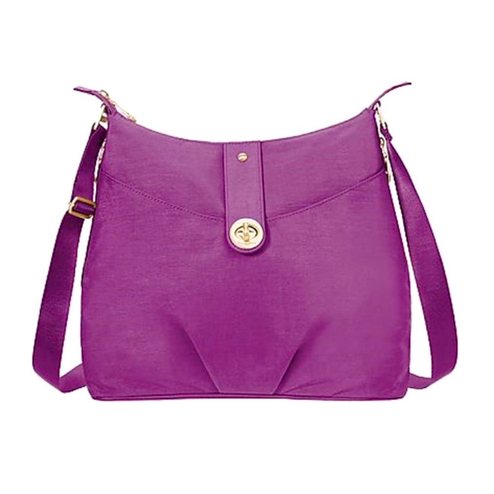 Baggallini Helsinki Purple Silver Hobo Crossbody Shoulder Bag Nylon Travel Bag